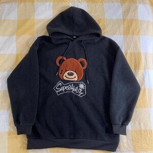 Black Sherpa Hoodie w/ Fuzzy Bear Embroidery